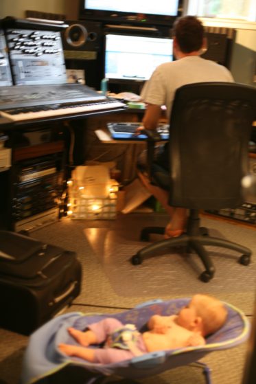 Chris Gestrin and baby Maia on the controls